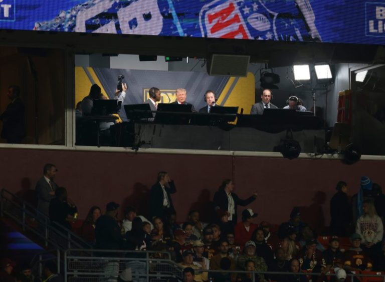 Donald Trump joins Fox broadcast during Commanders-Lions game